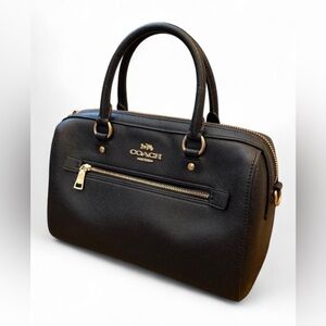 Coach “Rowan” Satchel Bag (Black Leather with Gold Hardware)